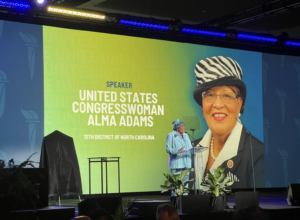 Known as the “Godmother of HBCUs,” Congresswoman Alma Adams delivering remarks at the opening reception